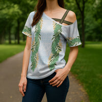 Hawai'i Paniolo Maile Twisted Lei Cross Shoulder Shirt Winter White LT7 - Polynesian Pride