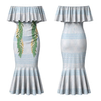 Hawai'i Paniolo Maile Twisted Lei Family Matching Mermaid Dress and Hawaiian Shirt Winter White