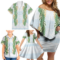 Hawai'i Paniolo Maile Twisted Lei Family Matching Off Shoulder Short Dress and Hawaiian Shirt Winter White