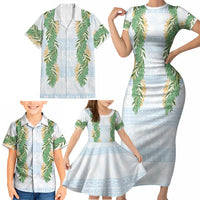 Hawai'i Paniolo Maile Twisted Lei Family Matching Short Sleeve Bodycon Dress and Hawaiian Shirt Winter White