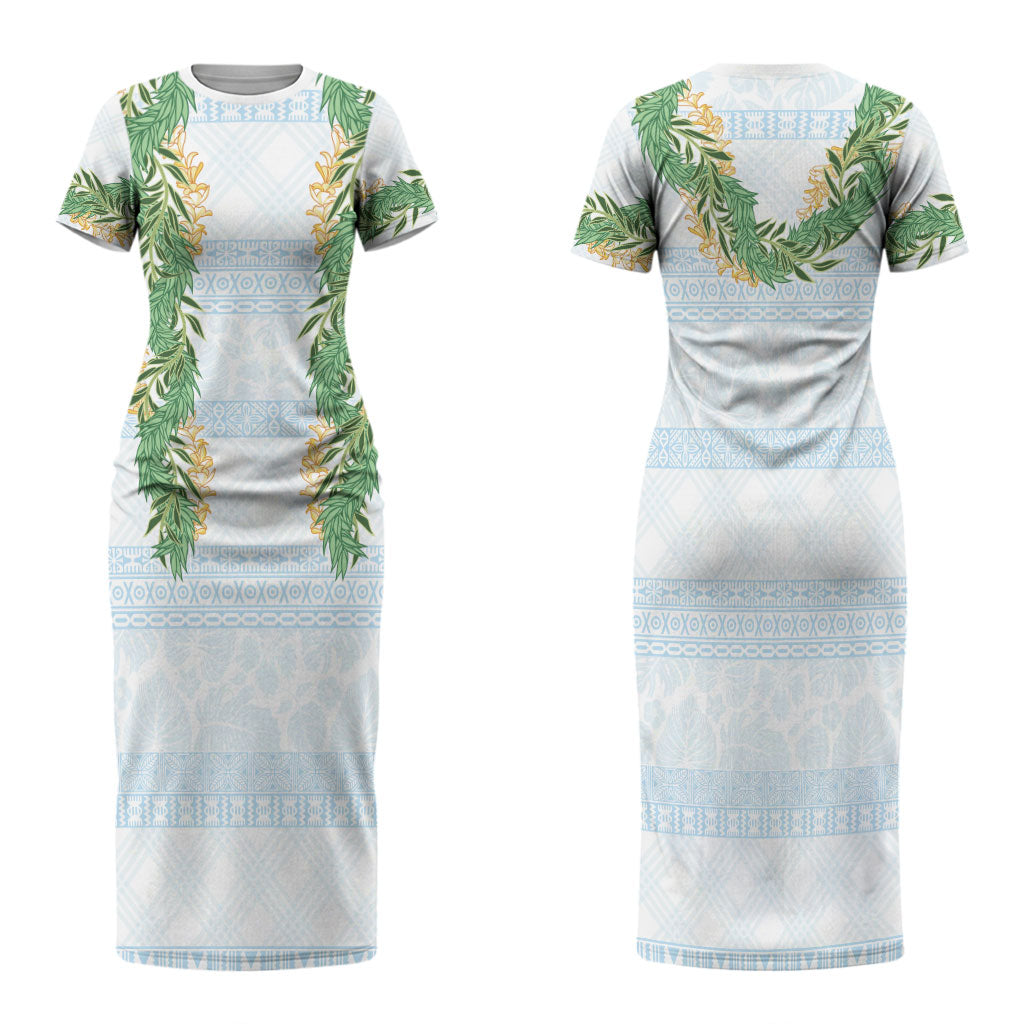 Hawai'i Paniolo Maile Twisted Lei Family Matching Short Sleeve Bodycon Dress and Hawaiian Shirt Winter White