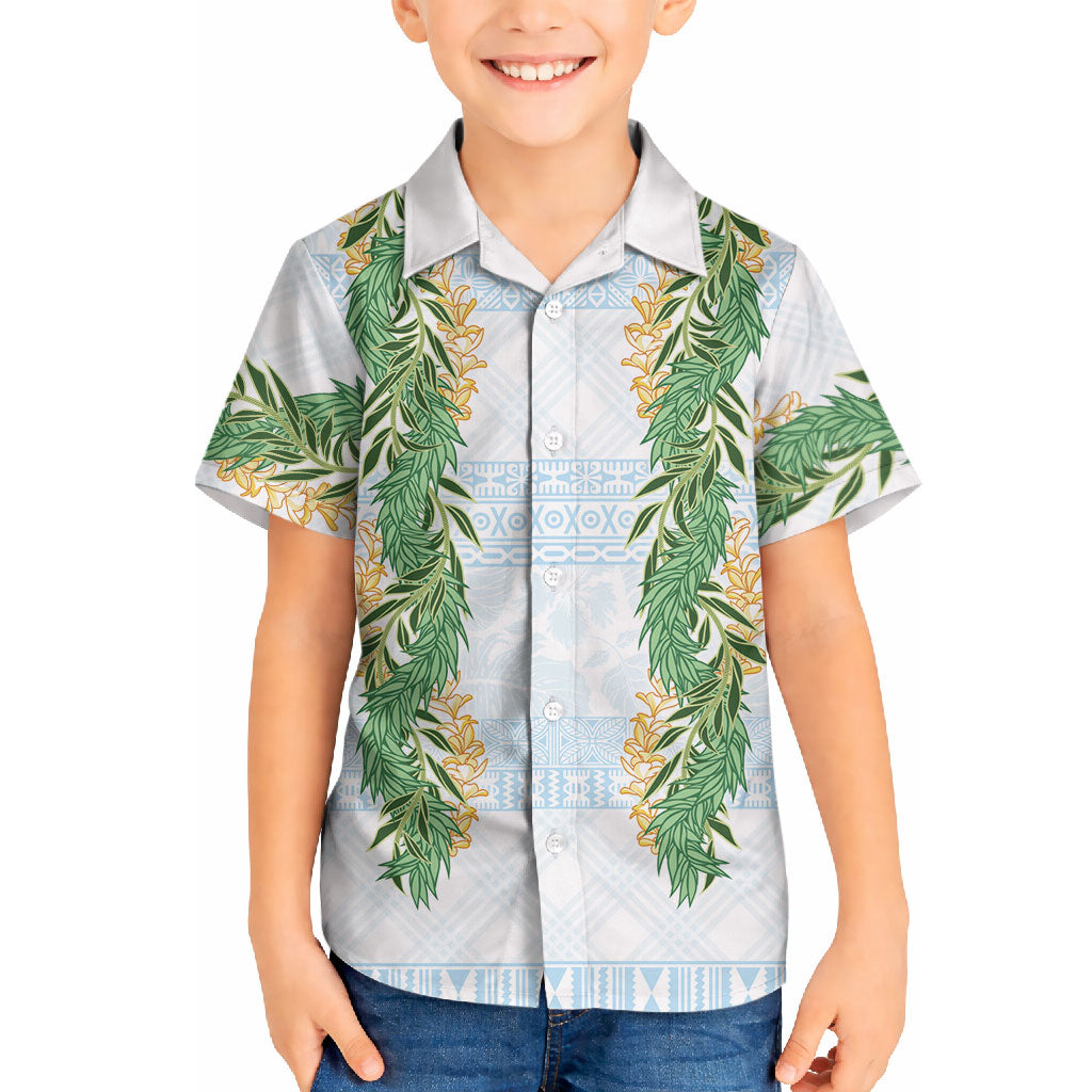 Hawai'i Paniolo Maile Twisted Lei Hawaiian Shirt Winter White