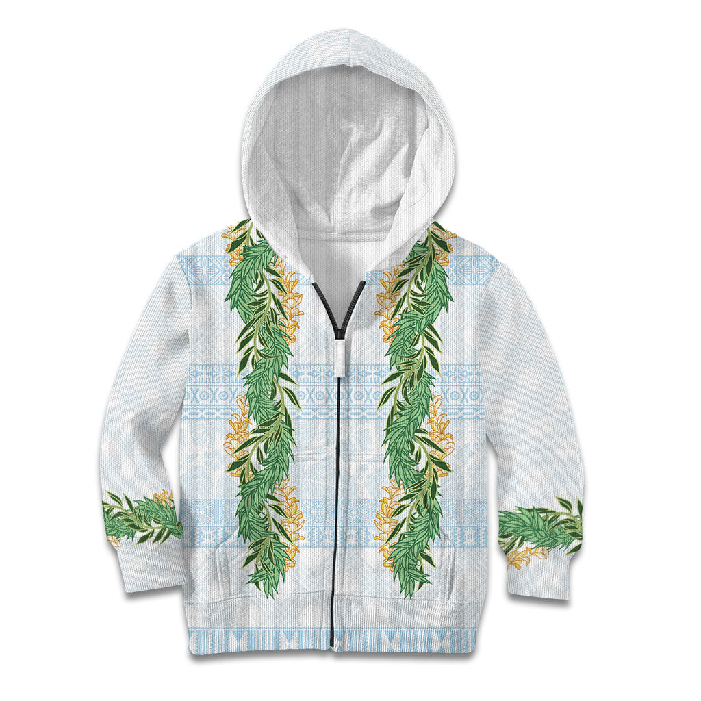 Hawai'i Paniolo Maile Twisted Lei Kid Hoodie Winter White LT7 Zip Hoodie White - Polynesian Pride