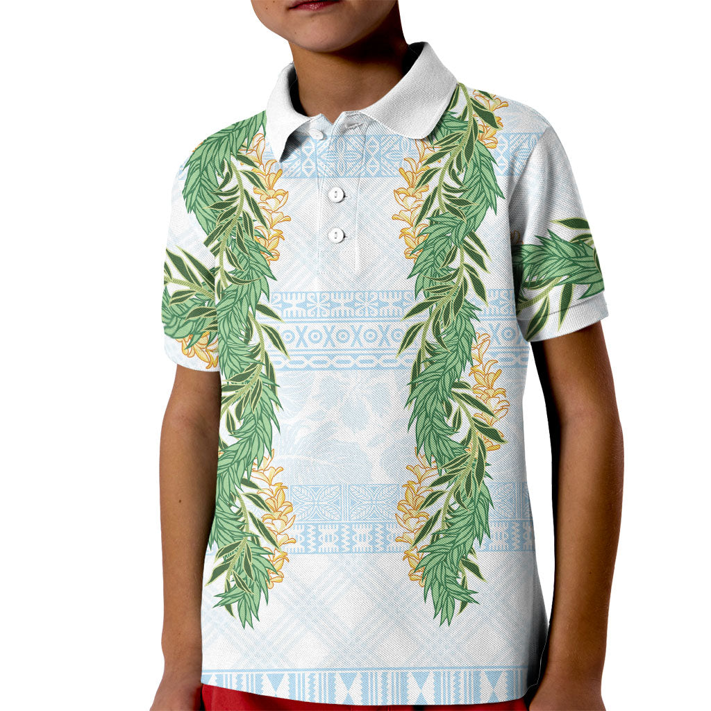 Hawai'i Paniolo Maile Twisted Lei Kid Polo Shirt Winter White LT7 Kid White - Polynesian Pride