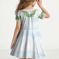 Hawai'i Paniolo Maile Twisted Lei Kid Short Sleeve Dress Winter White