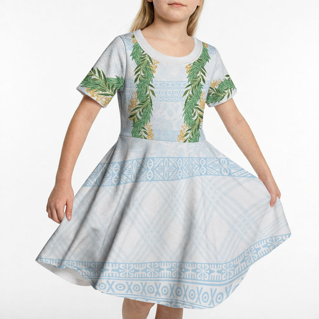 Hawai'i Paniolo Maile Twisted Lei Kid Short Sleeve Dress Winter White