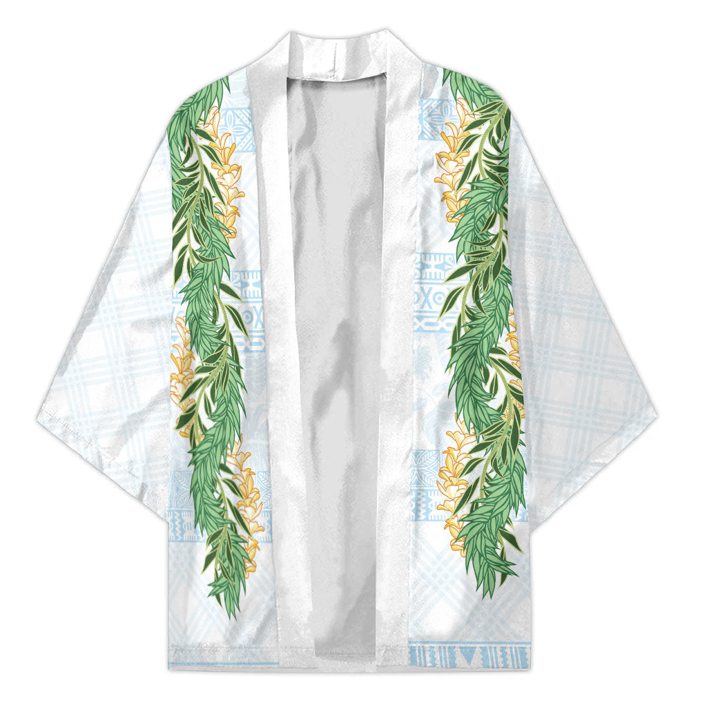 Hawai'i Paniolo Maile Twisted Lei Kimono Winter White