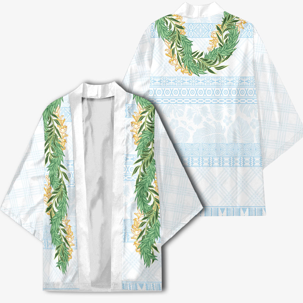 Hawai'i Paniolo Maile Twisted Lei Kimono Winter White