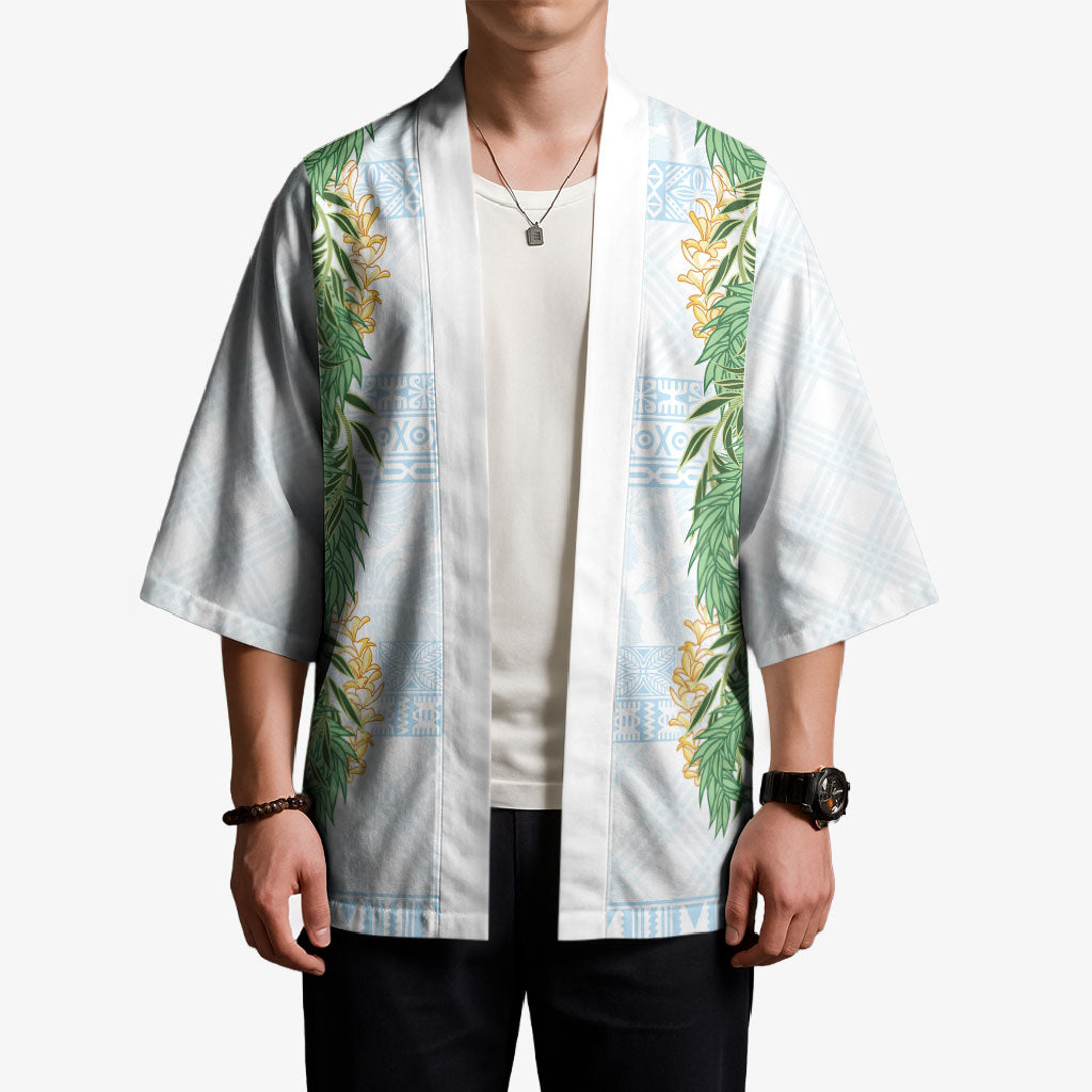 Hawai'i Paniolo Maile Twisted Lei Kimono Winter White