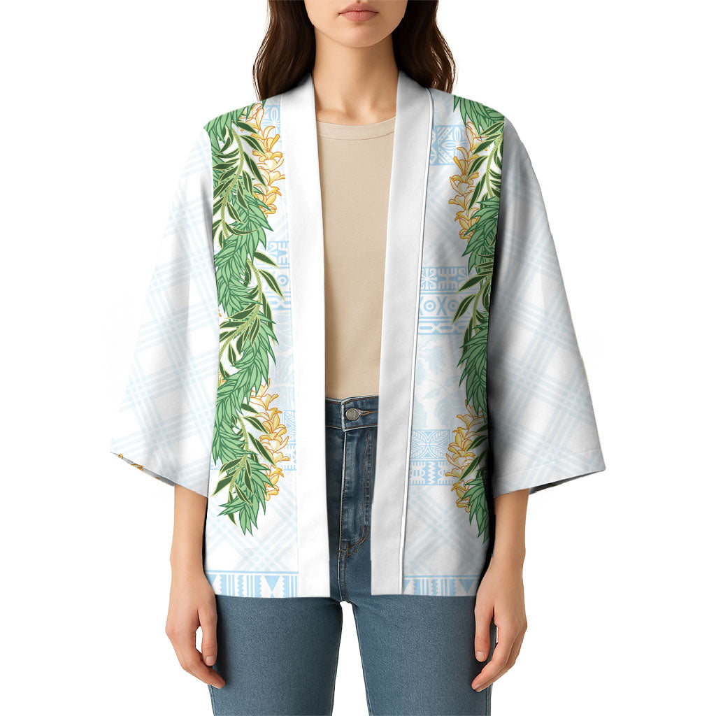 Hawai'i Paniolo Maile Twisted Lei Kimono Winter White