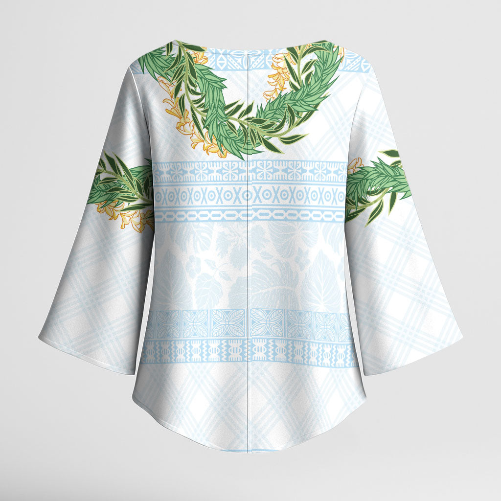 Hawai'i Paniolo Maile Twisted Lei Kimono Sleeve Blouse Winter White LT7 - Polynesian Pride