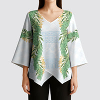 Hawai'i Paniolo Maile Twisted Lei Kimono Sleeve Blouse Winter White LT7 - Polynesian Pride