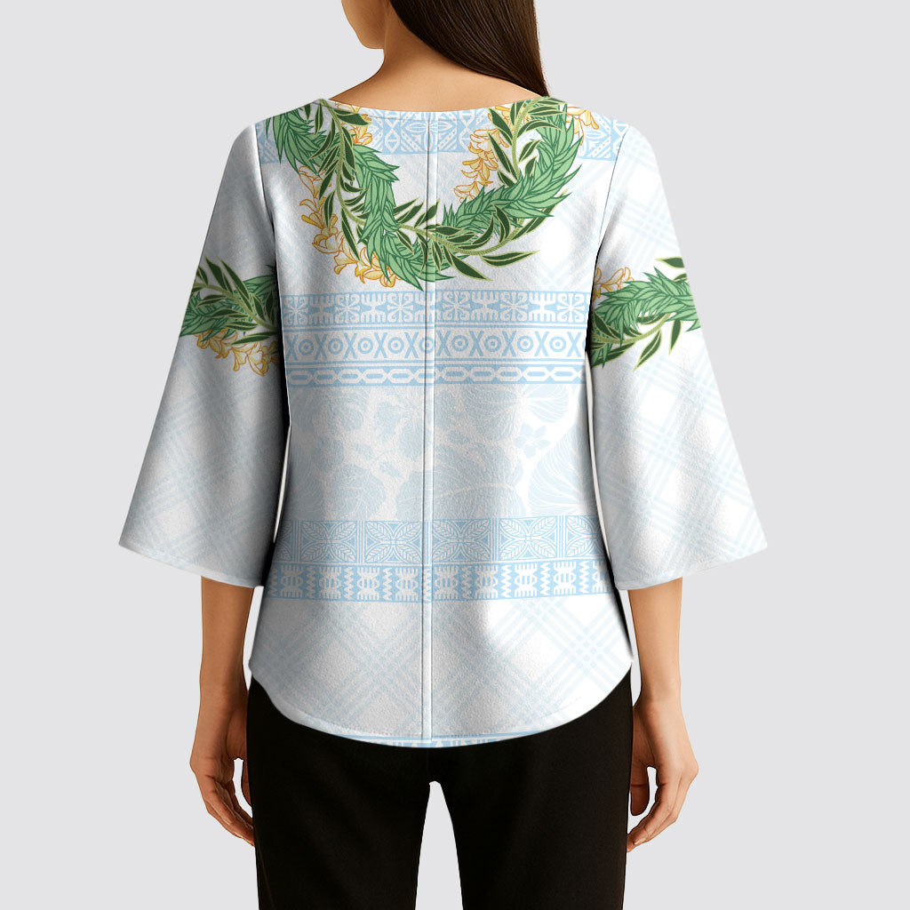 Hawai'i Paniolo Maile Twisted Lei Kimono Sleeve Blouse Winter White LT7 - Polynesian Pride