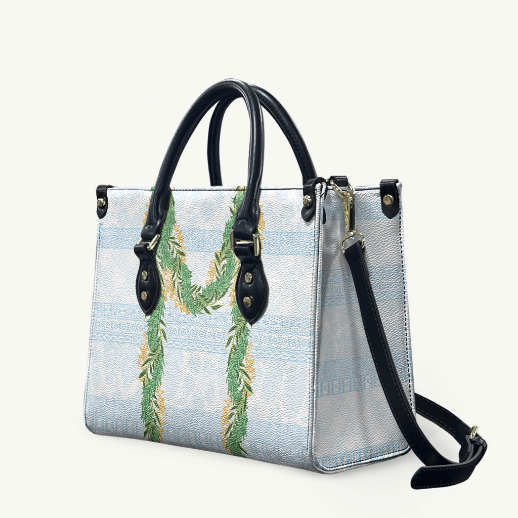 Hawai'i Paniolo Maile Twisted Lei Leather Bag Winter White