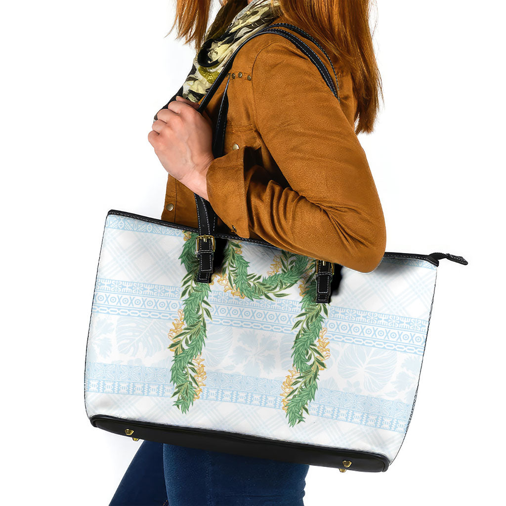 Hawai'i Paniolo Maile Twisted Lei Leather Tote Bag Winter White