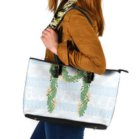 Hawai'i Paniolo Maile Twisted Lei Leather Tote Bag Winter White