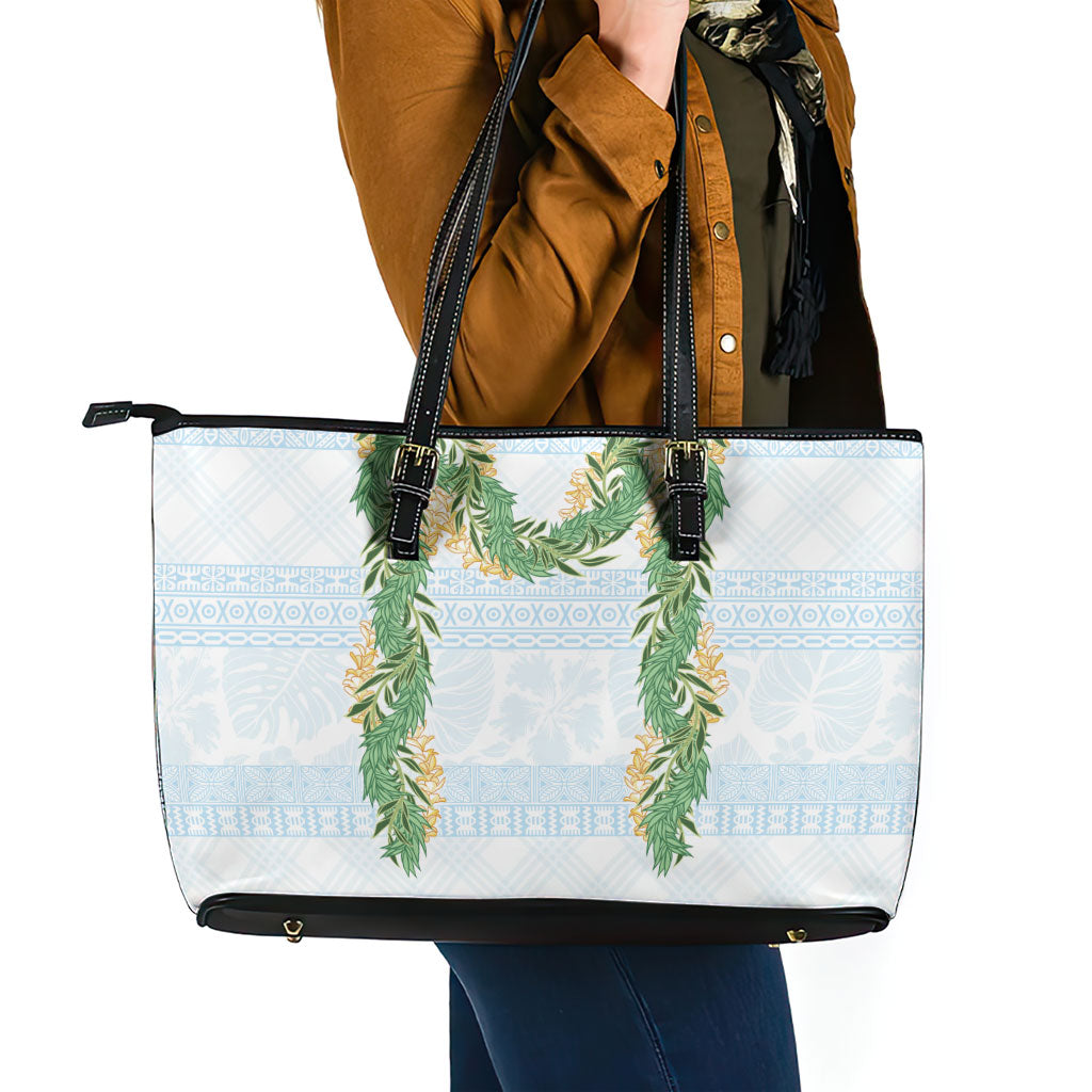 Hawai'i Paniolo Maile Twisted Lei Leather Tote Bag Winter White