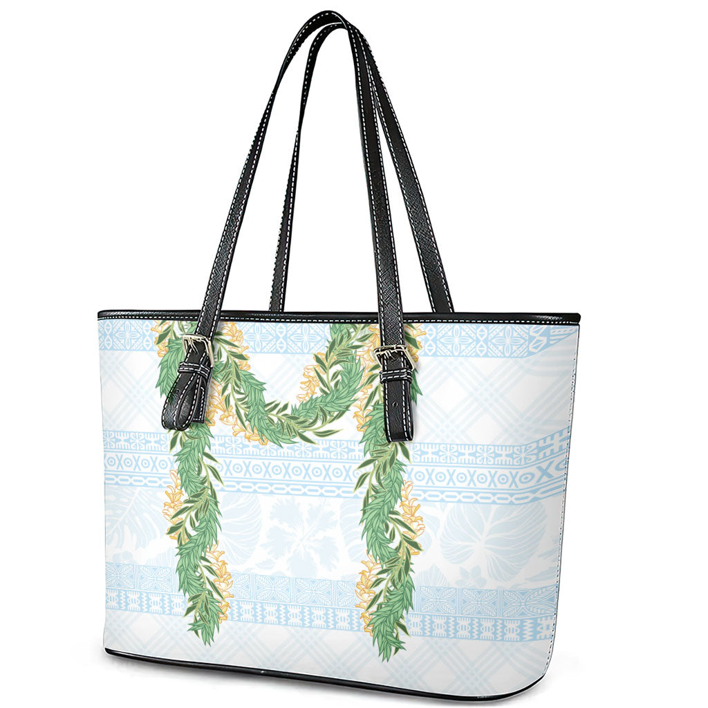 Hawai'i Paniolo Maile Twisted Lei Leather Tote Bag Winter White