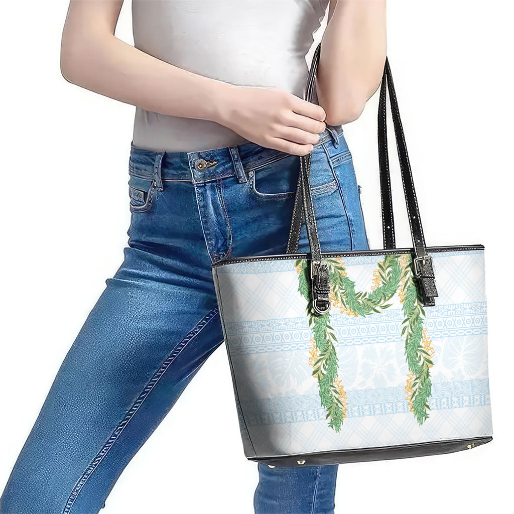 Hawai'i Paniolo Maile Twisted Lei Leather Tote Bag Winter White