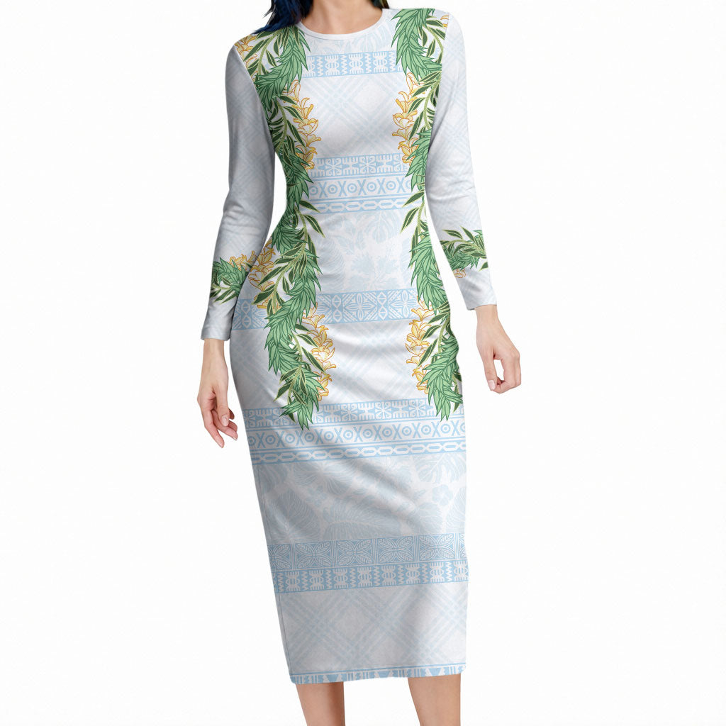 Hawai'i Paniolo Maile Twisted Lei Long Sleeve Bodycon Dress Winter White
