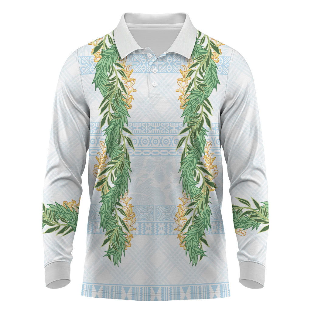 Hawai'i Paniolo Maile Twisted Lei Long Sleeve Polo Shirt Winter White