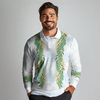 Hawai'i Paniolo Maile Twisted Lei Long Sleeve Polo Shirt Winter White