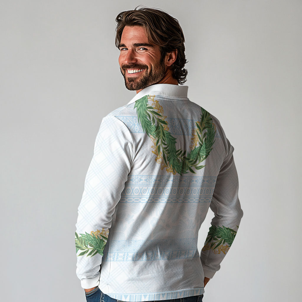 Hawai'i Paniolo Maile Twisted Lei Long Sleeve Polo Shirt Winter White