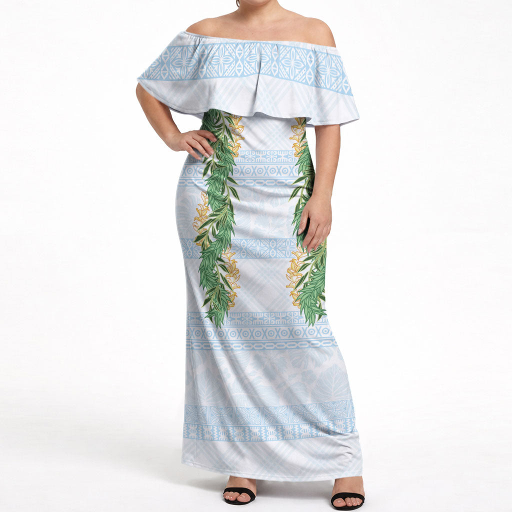 Hawai'i Paniolo Maile Twisted Lei Off Shoulder Maxi Dress Winter White LT7 Women White - Polynesian Pride