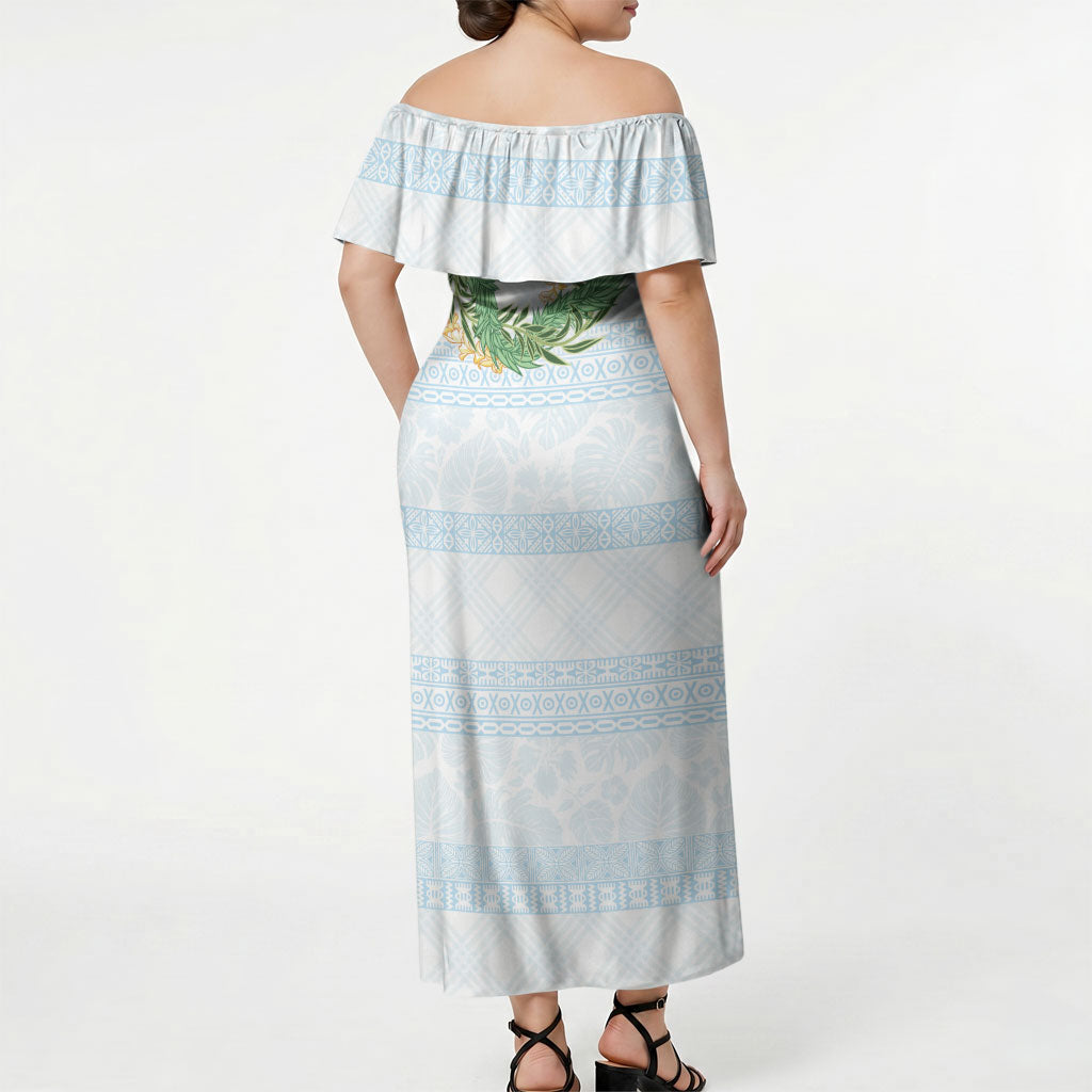 Hawai'i Paniolo Maile Twisted Lei Off Shoulder Maxi Dress Winter White LT7 - Polynesian Pride