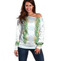 Hawai'i Paniolo Maile Twisted Lei Off Shoulder Sweater Winter White