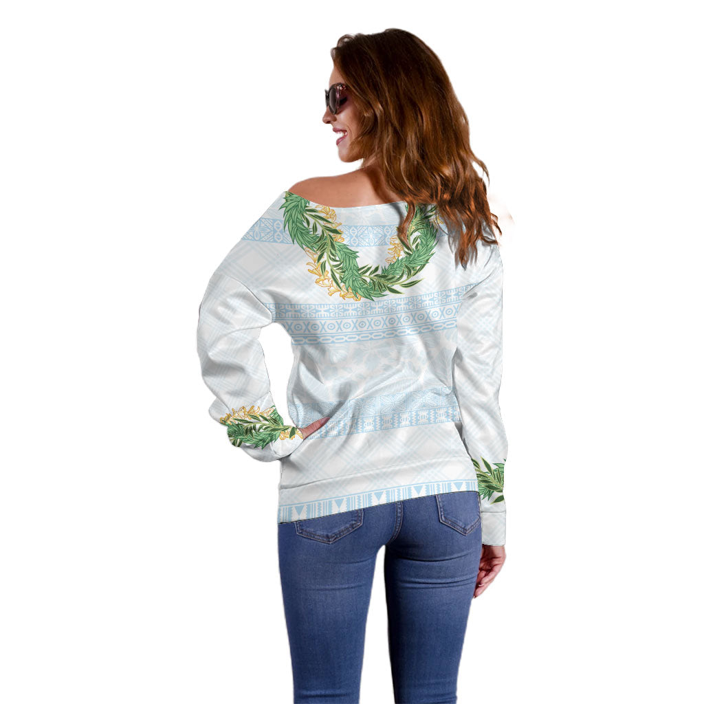 Hawai'i Paniolo Maile Twisted Lei Off Shoulder Sweater Winter White