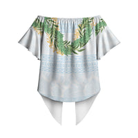 Hawai'i Paniolo Maile Twisted Lei Off Shoulder Wrap Waist Top Winter White