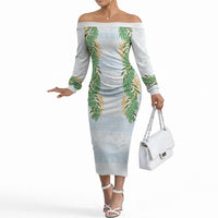 Hawai'i Paniolo Maile Twisted Lei Off The Shoulder Long Sleeve Dress Winter White