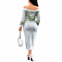 Hawai'i Paniolo Maile Twisted Lei Off The Shoulder Long Sleeve Dress Winter White