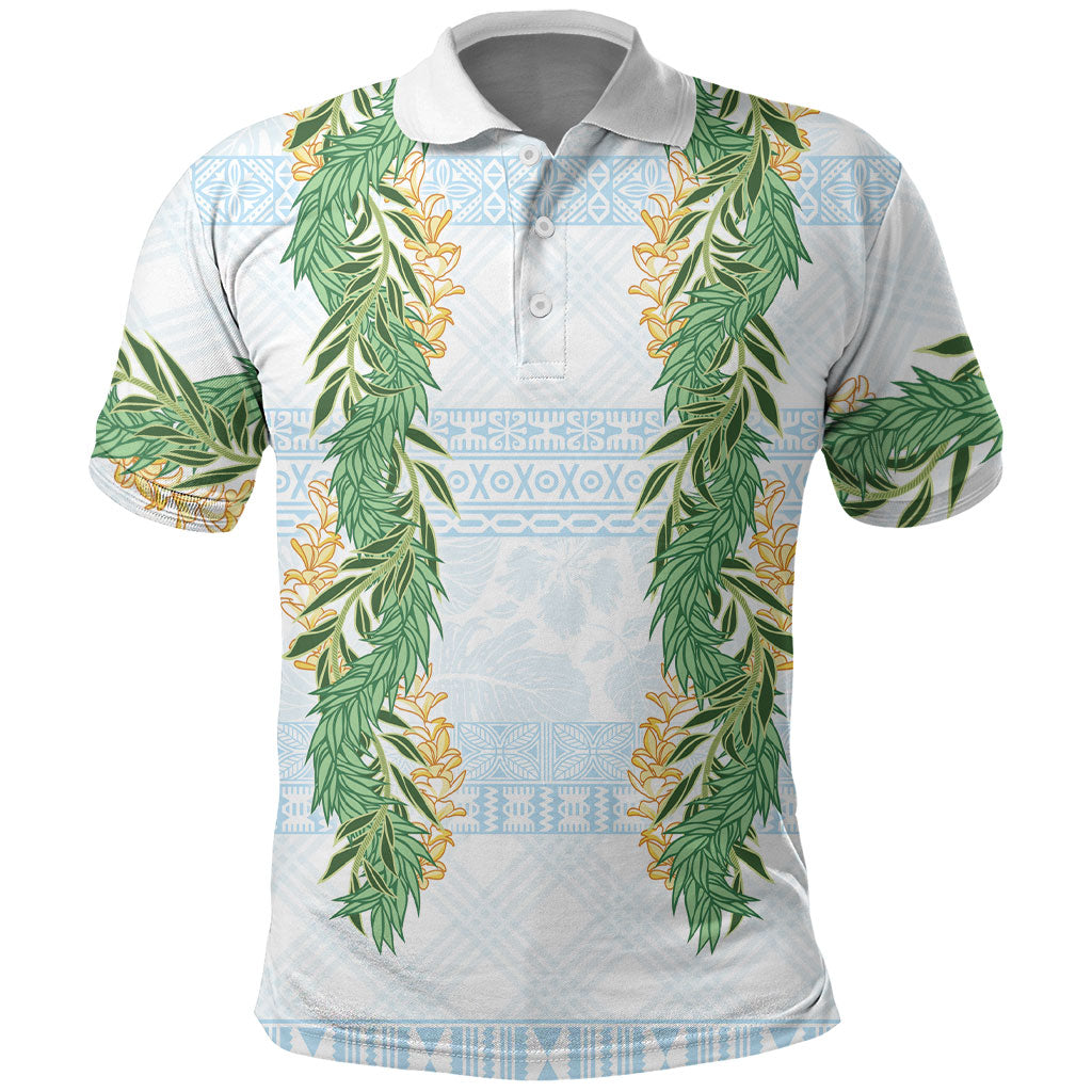 Hawai'i Paniolo Maile Twisted Lei Polo Shirt Winter White LT7 White - Polynesian Pride