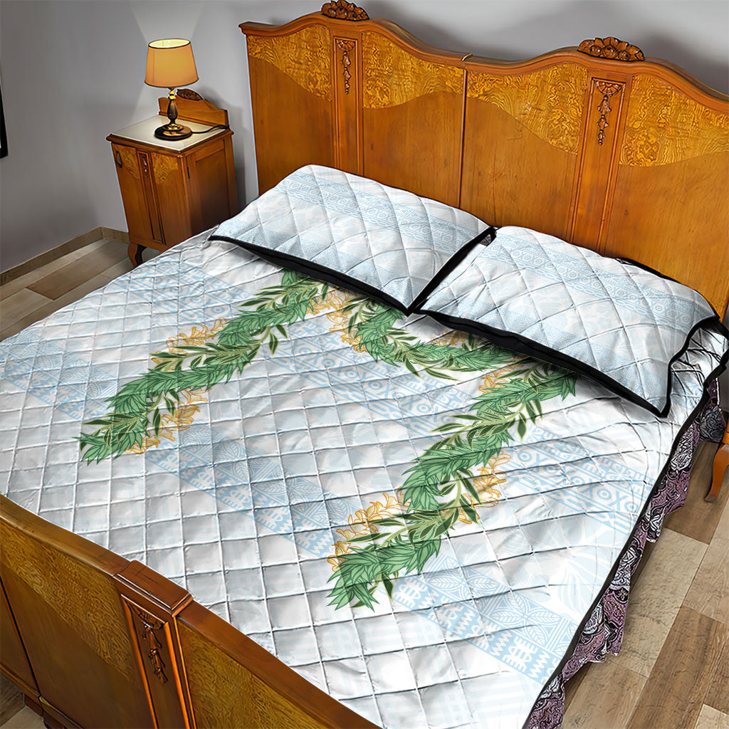 Hawai'i Paniolo Maile Twisted Lei Quilt Bed Set Winter White