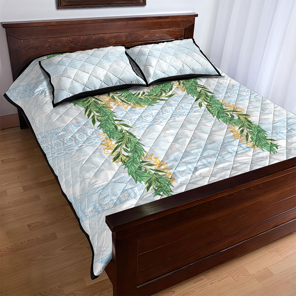 Hawai'i Paniolo Maile Twisted Lei Quilt Bed Set Winter White