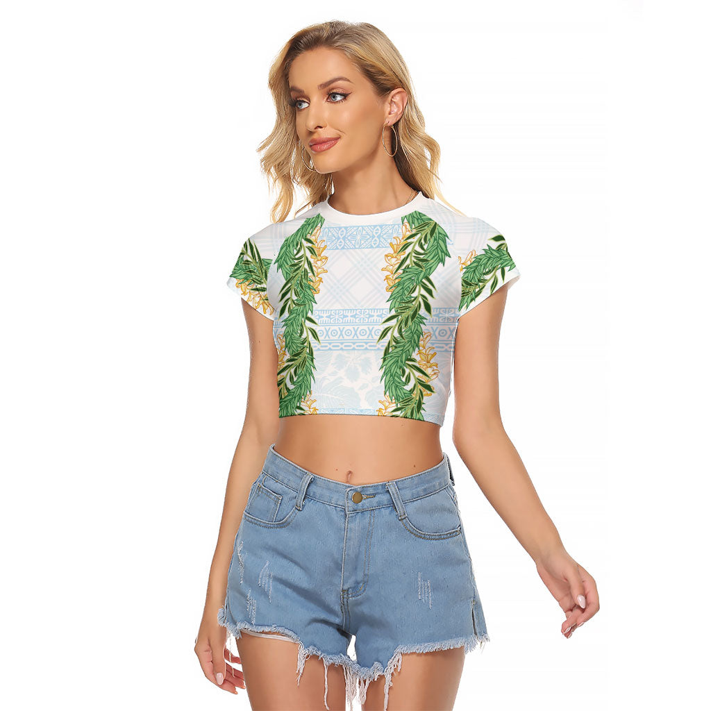 Hawai'i Paniolo Maile Twisted Lei Raglan Cropped T Shirt Winter White LT7 Female White - Polynesian Pride