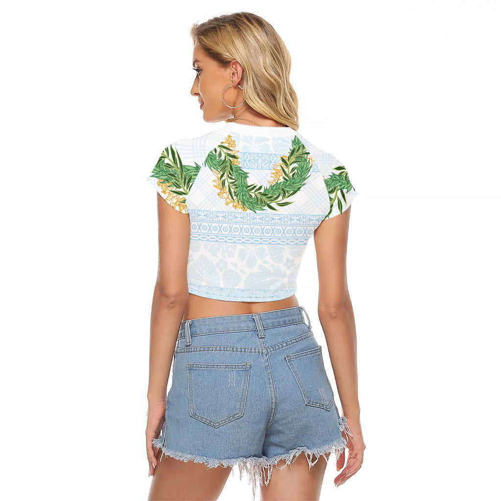 Hawai'i Paniolo Maile Twisted Lei Raglan Cropped T Shirt Winter White LT7 - Polynesian Pride