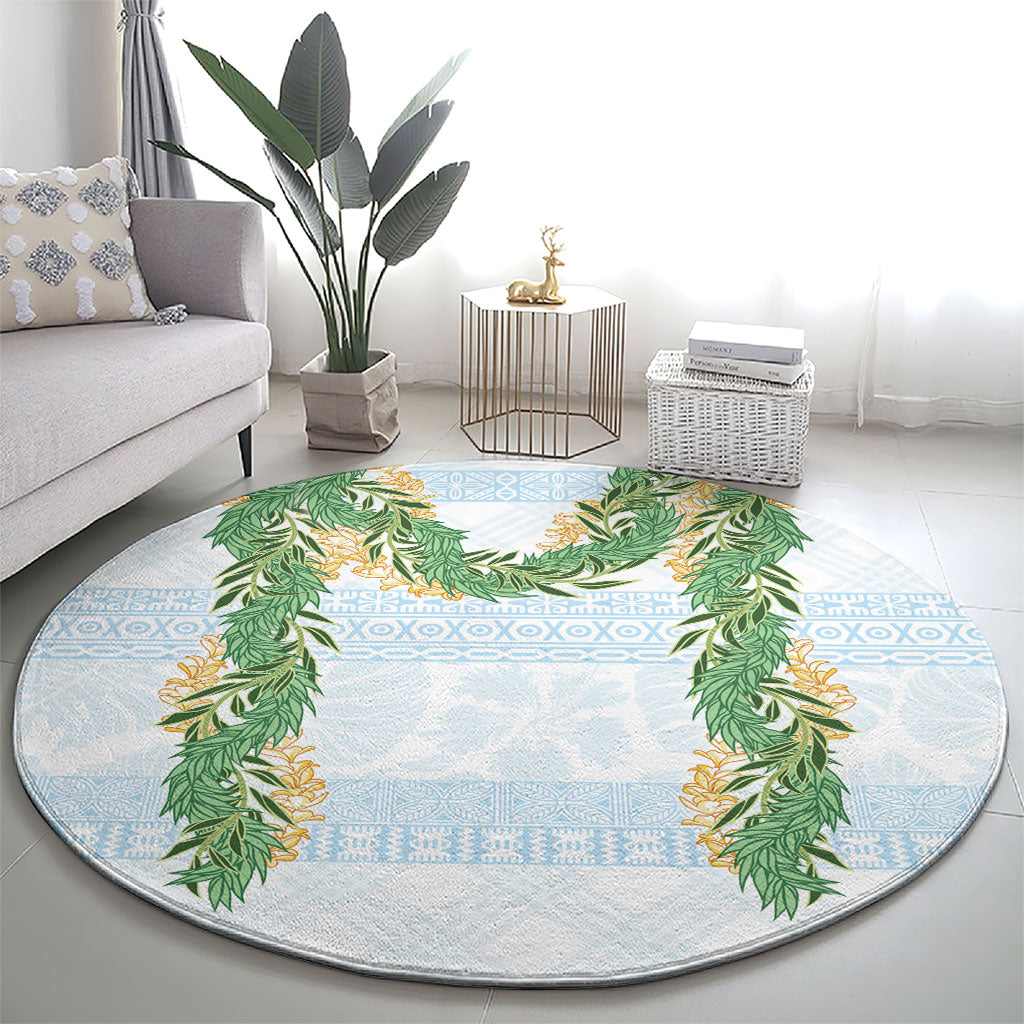 Hawai'i Paniolo Maile Twisted Lei Round Carpet Winter White