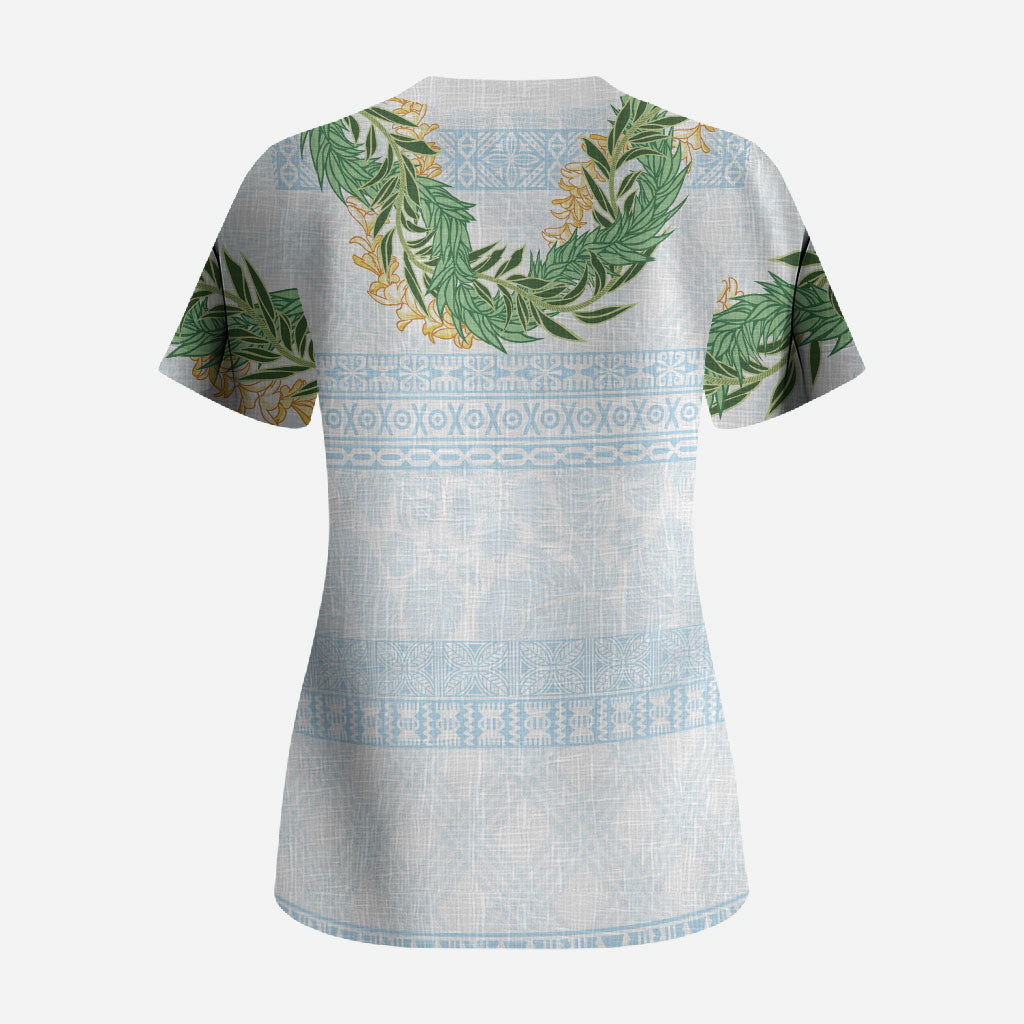 Hawai'i Paniolo Maile Twisted Lei Scrub Top Winter White