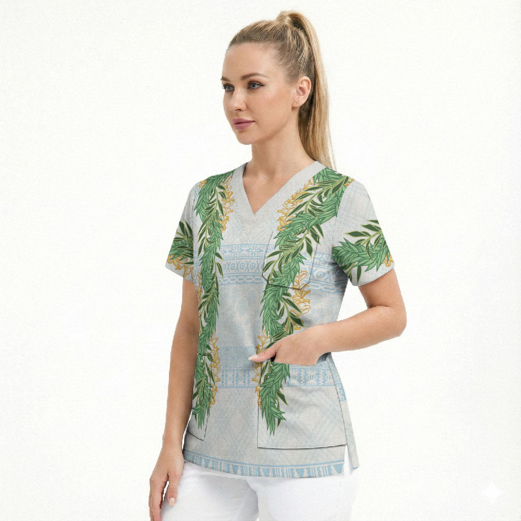 Hawai'i Paniolo Maile Twisted Lei Scrub Top Winter White