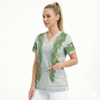 Hawai'i Paniolo Maile Twisted Lei Scrub Top Winter White