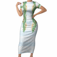Hawai'i Paniolo Maile Twisted Lei Short Sleeve Bodycon Dress Winter White
