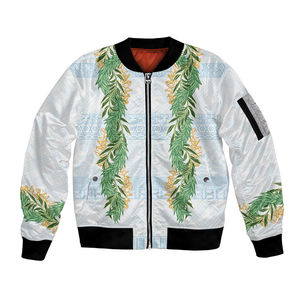 Hawai'i Paniolo Maile Twisted Lei Sleeve Zip Bomber Jacket Winter White