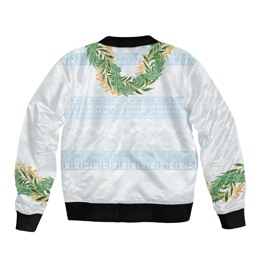 Hawai'i Paniolo Maile Twisted Lei Sleeve Zip Bomber Jacket Winter White
