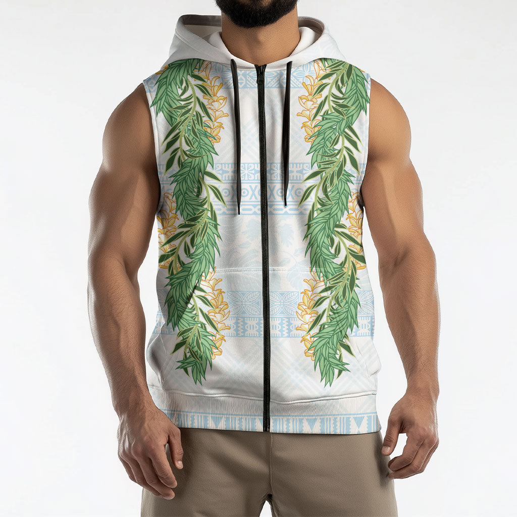 Hawai'i Paniolo Maile Twisted Lei Sleeveless Zip Hoodie Winter White