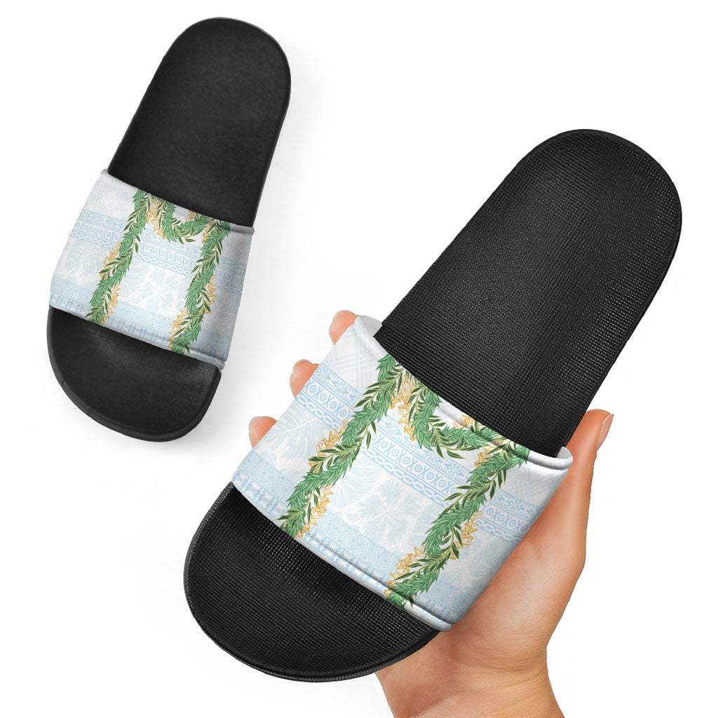 Hawai'i Paniolo Maile Twisted Lei Slide Sandals Winter White