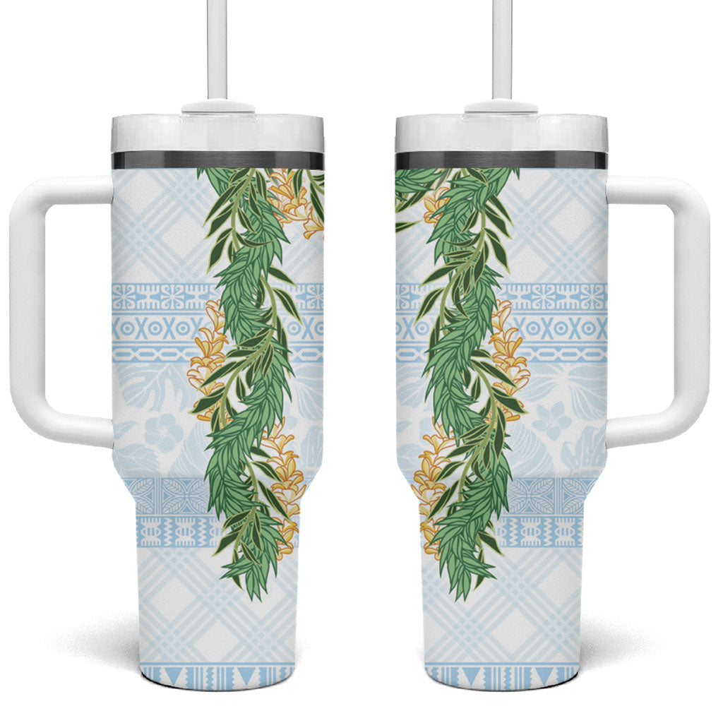 Hawai'i Paniolo Maile Twisted Lei Tumbler With Handle Winter White LT7 One Size: 40 oz White - Polynesian Pride