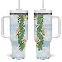 Hawai'i Paniolo Maile Twisted Lei Tumbler With Handle Winter White LT7 One Size: 40 oz White - Polynesian Pride